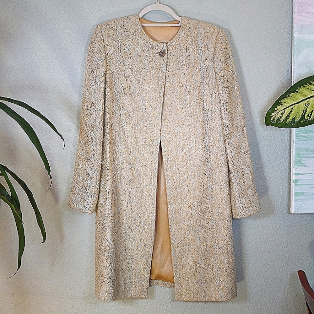 Peggy Jennings Vintage Silk Woven Pale Blue With Metallic Gold Lace Overlay